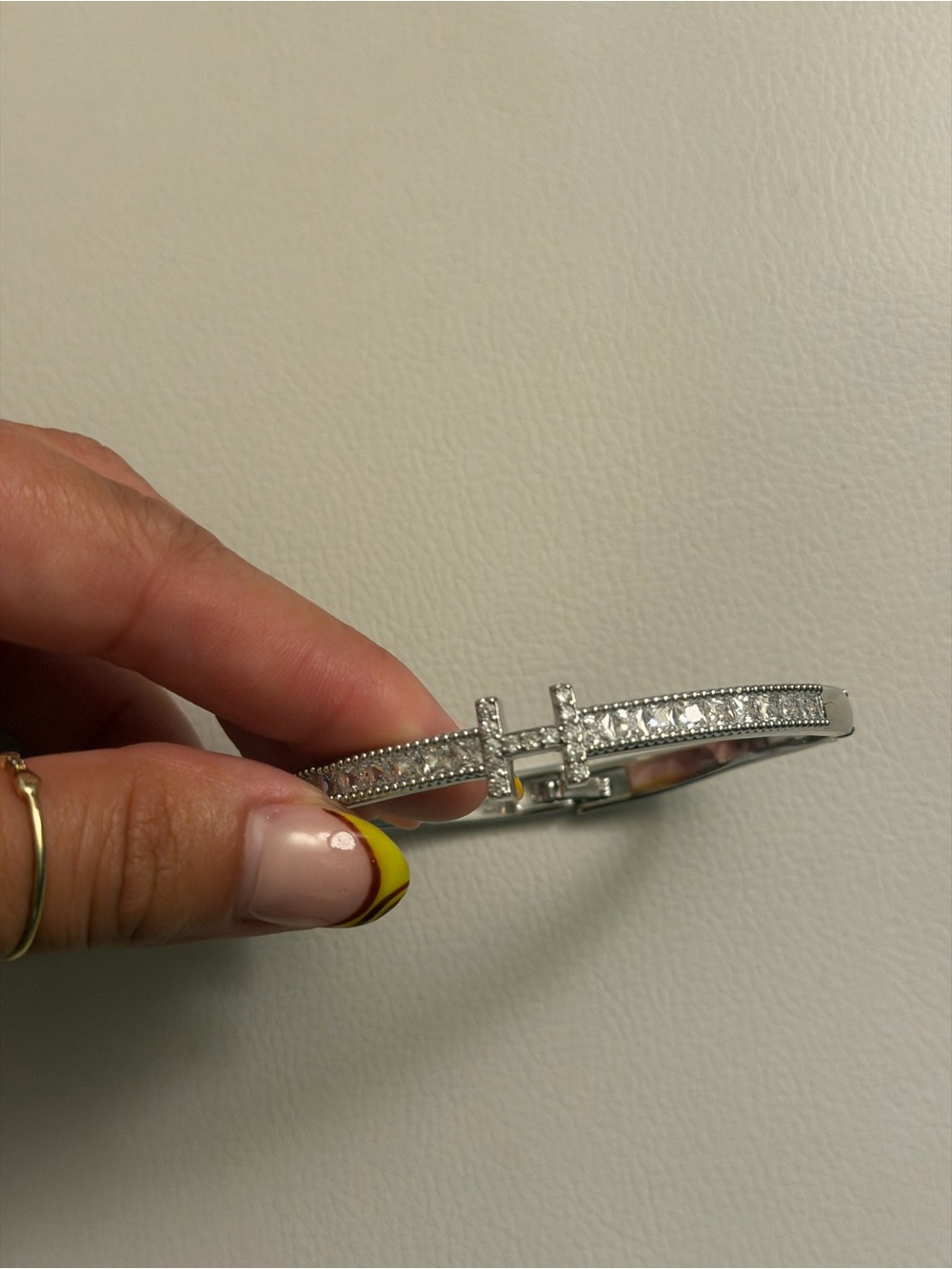 Silver-Tone Crystal h Bangle Bracelet